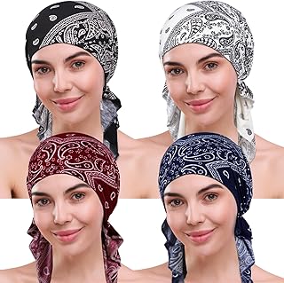 4 Pieces Chemo Headwear for Women, Pre-Tied Head Scarf Cancer Headwear for Hair Loss