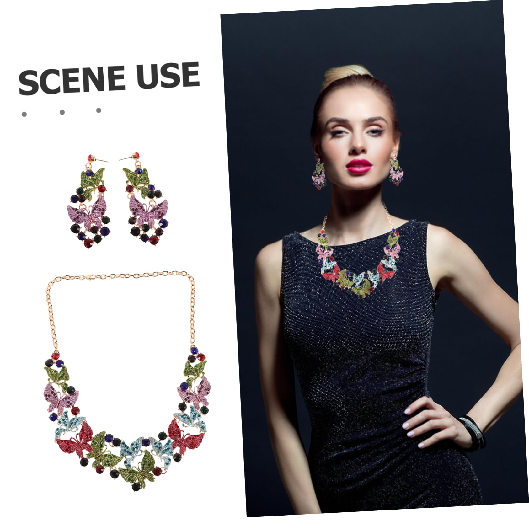 SHOWERORO Accesorios de Fiesta Gemas de Imitación Collar y Conjunto de Pendientes para Mujer para Fiestas de Bodas y Ocasiones Especiales