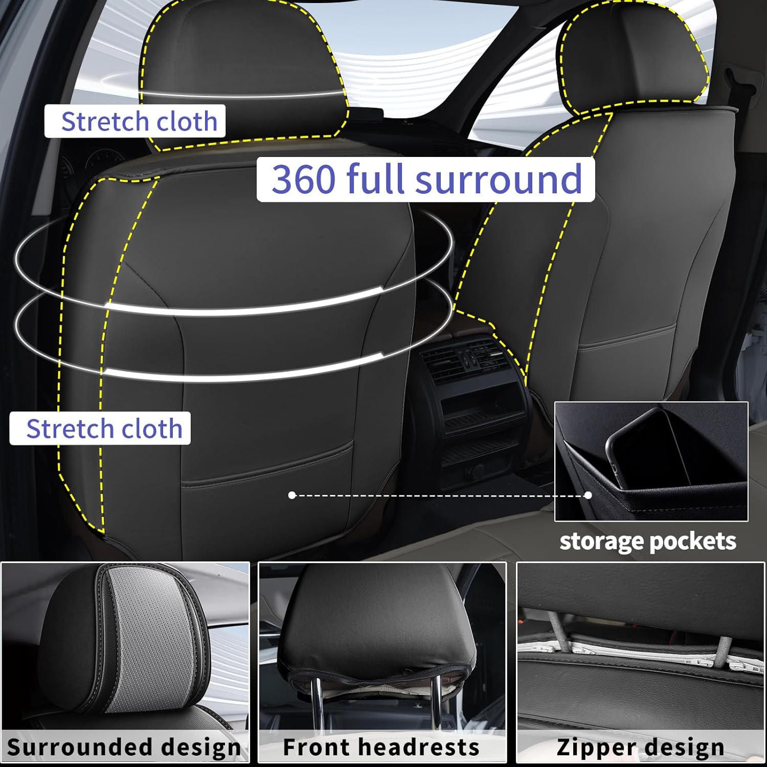 DISUTOGO 2 Front Car Seat Cover Fit for Honda Ridgeline 2006-2014 & 2024 2025 Leather Breathable Waterproof Ridgeline Seat Covers Automotive Cushion Protector Compatible Airbag (2 Seats Black&Gray)