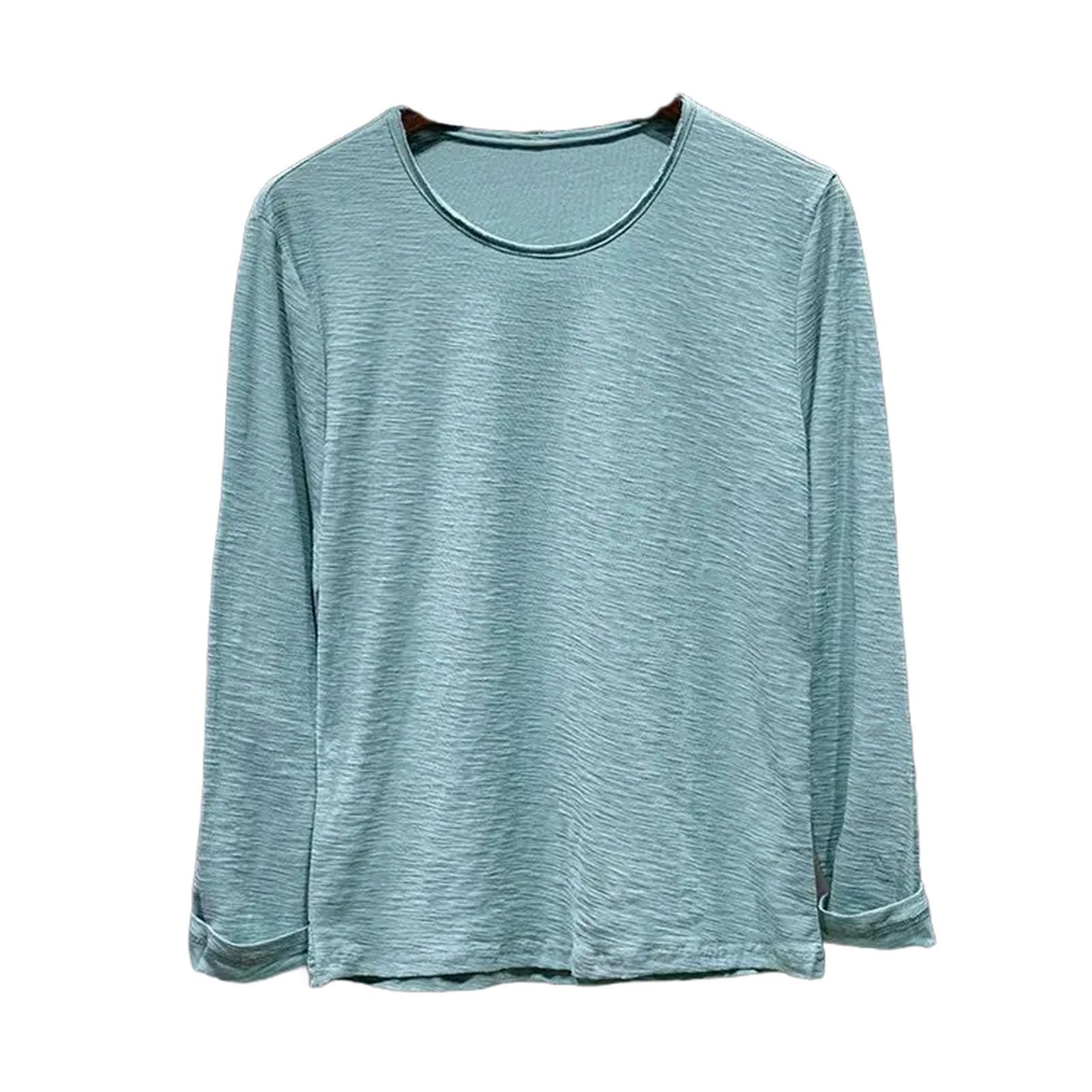 Camisetas de primavera para mujer, cuello redondo, manga larga, color liso, sencillas, holgadas, casuales