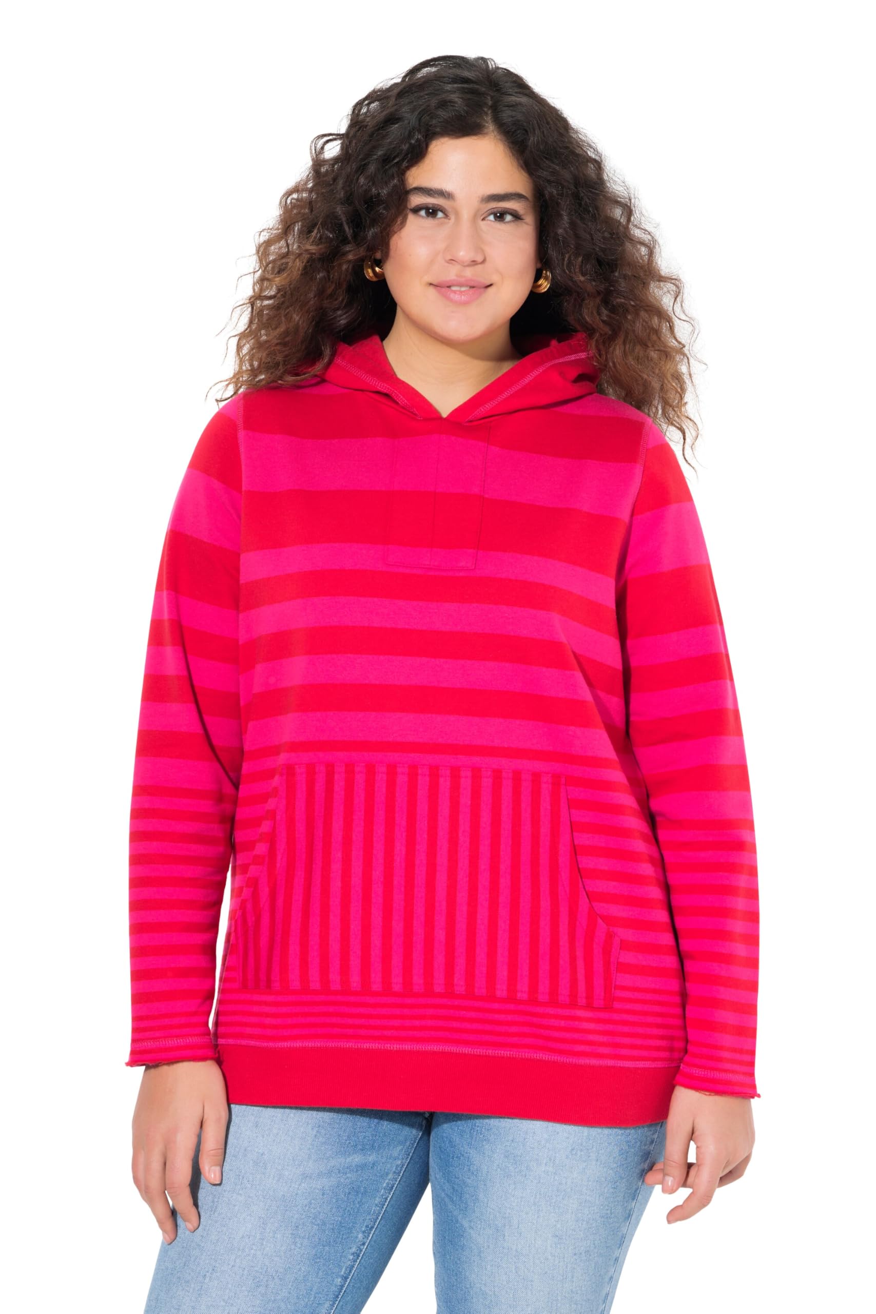 Ulla Popken Damen große Größen Übergrößen Plus Size Hoodie, Streifen, Kapuze, Kängurutasche, Langarm 839579