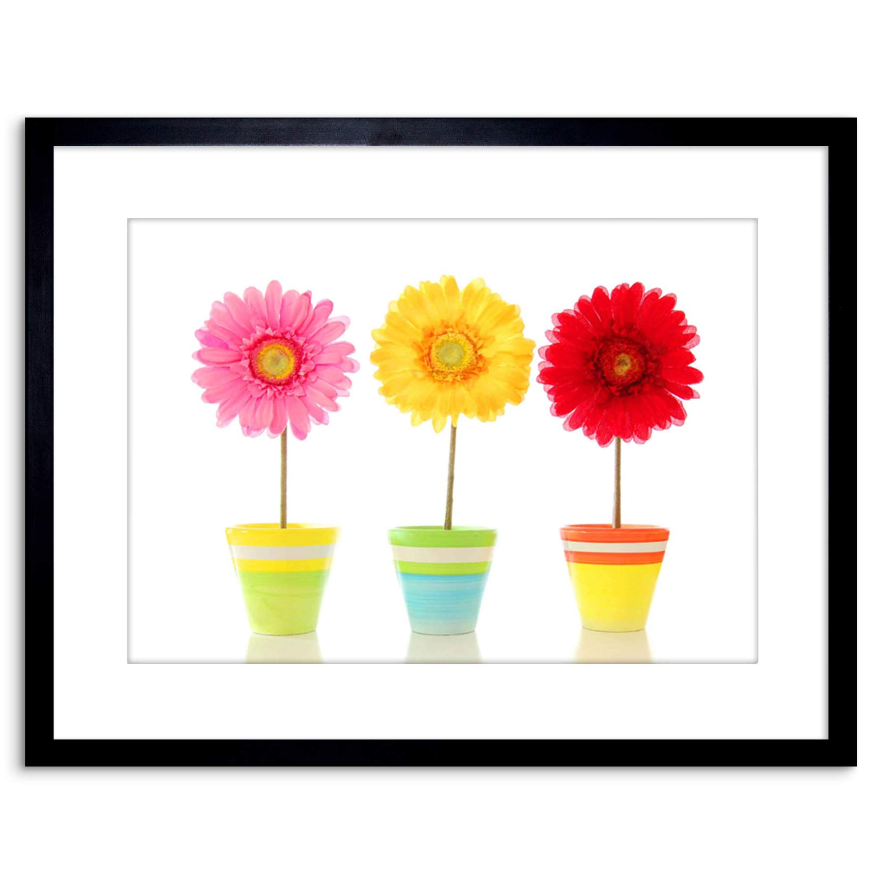 Wee Blue Coo 9x7 '' GERBERA RED YELLOW PINK FLOWERS FRAMED ART PRINT PICTURE PHOTO F97X370