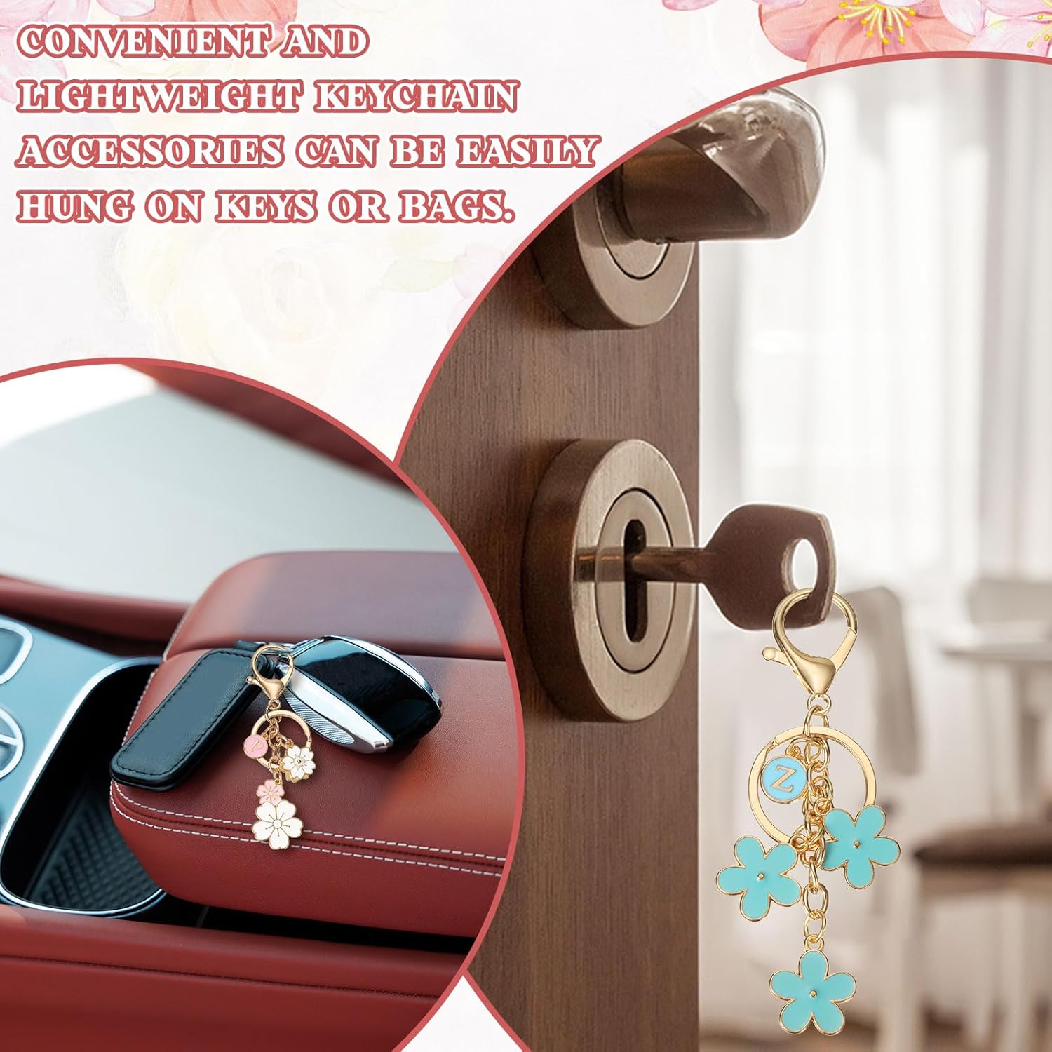 PATIKIL Initial Keychain, Flower Charm Letter Key Chain Cute Cherry Blossom Letter Keyring - Image 6