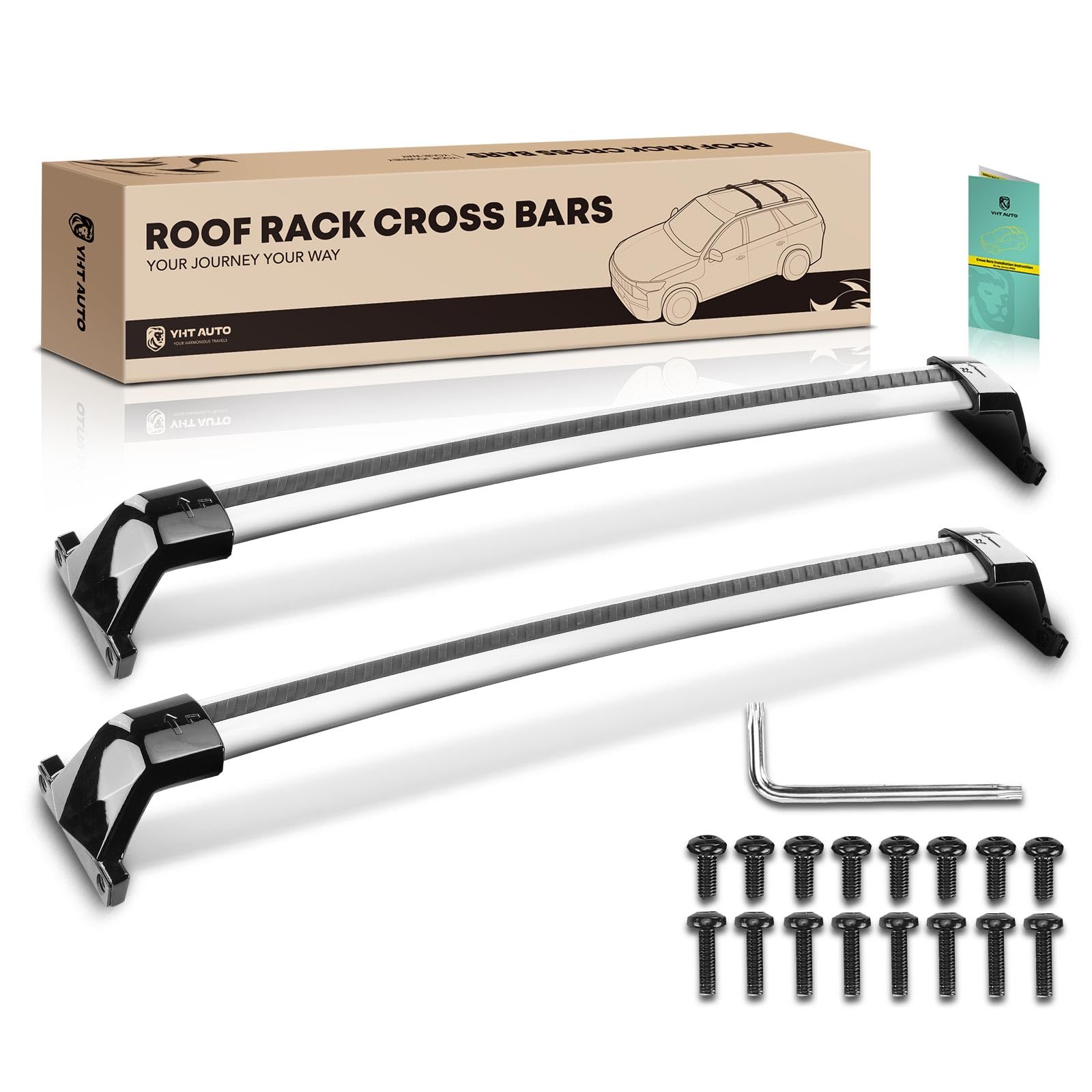 YHTAUTO 165 LBS Roof Rack Cross Bars w/Hardware Fit for Cadillac XT6 2020-2024, T6063 Aluminum CrossBars Anti-Rust with Black Smooth Surface for Skiboard Kayak Snowboard Bike Rooftop Cargo Luggage