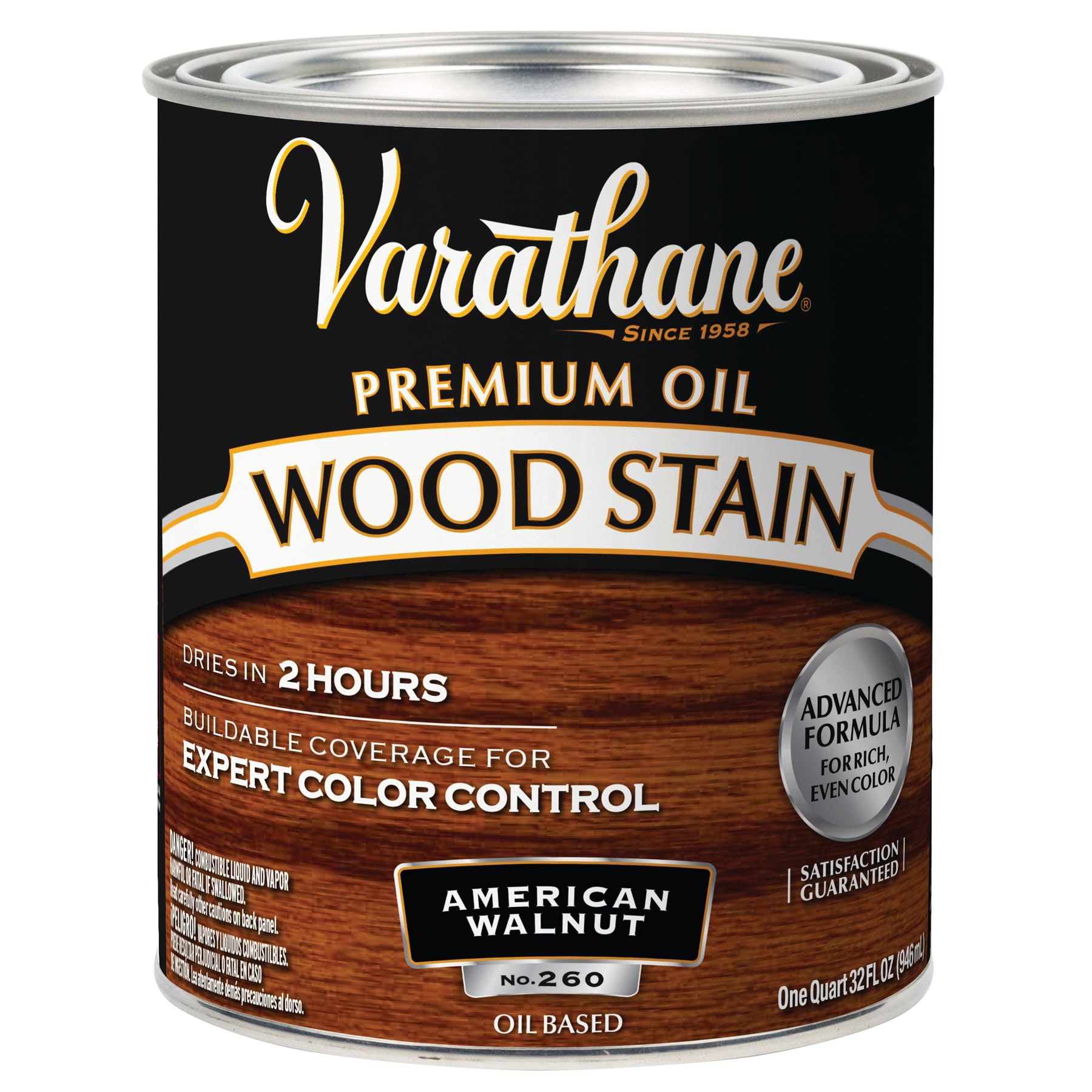 Rust-Oleum Varathane 211727H Premium Wood Stain, Quart, American Walnut
