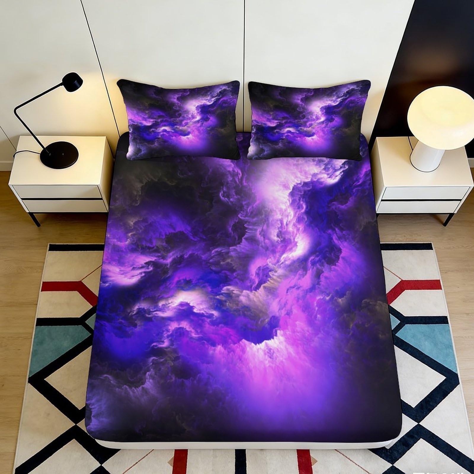 Jqzkxnhpbr Style-10 3D Printed Purple Galaxy Fitted Sheet Microfiber Soft Breathable Cosmic Nebula Mattress Cover For Bedroom Decor 90X200x25cm