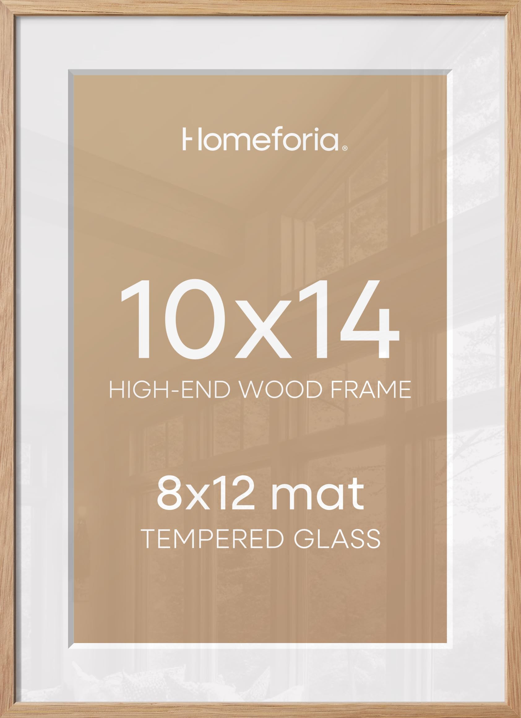 Homeforia 10x14 Natural Oak Picture Frame, High-End Wood, 8x12 Mat, Glass | High End Solid Oak Wood, Tempered Glass, Acid-Free 8x12 Removable Mat, 10x14 Edge-to-Edge Display 14x10, Wall Kit, Set Of 3