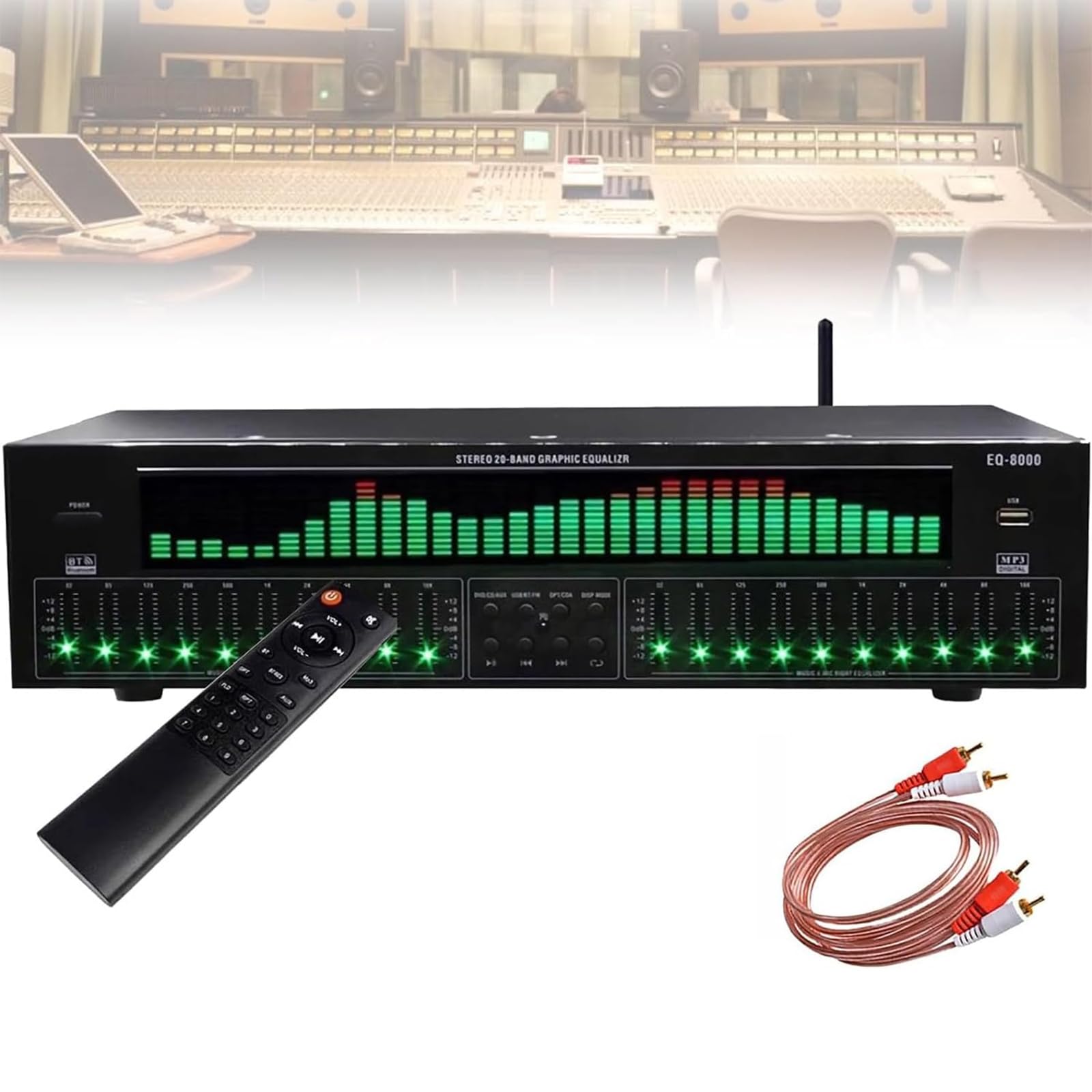31-Band Digital Equalizer, EQ8000 Stereo Grafischer Equalizer mit Fernbedienung, Bluetooth 5.4 Optische Koaxial-Digital-Audio-Decodierung, 12 Rhythmusmuster, Rauschunterdrückung, für Aufnahmestudio