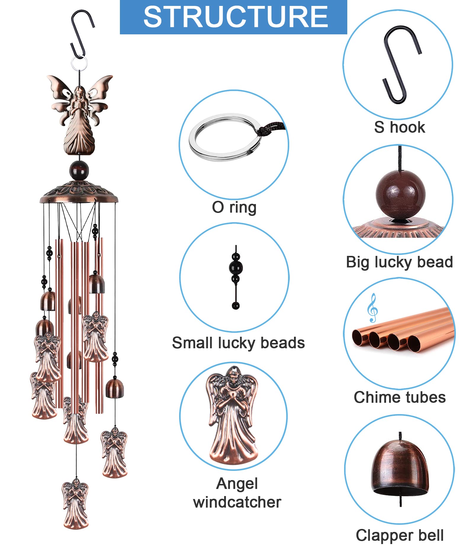 Ángel Cupido Carillón De Viento Ornamento Jardín Color Dor