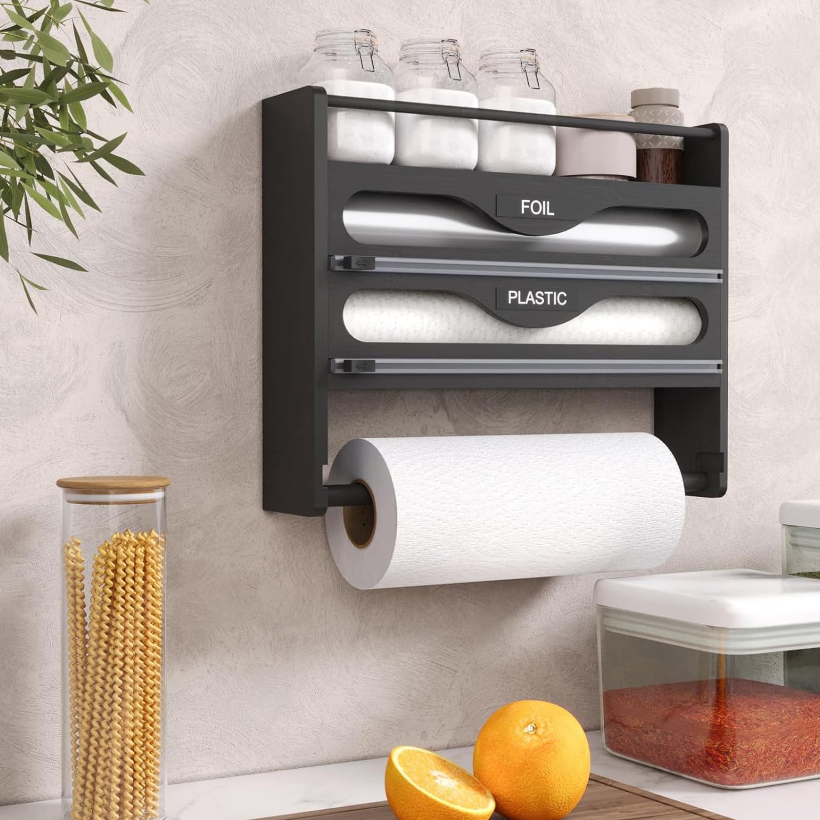Dispenser di pellicola con taglierino, dispenser di pellicola in alluminio e contenuto fresco, porta rotolo da cucina e portaspezie, dispenser di pellicola salvafreschezza da cucina, pellicola