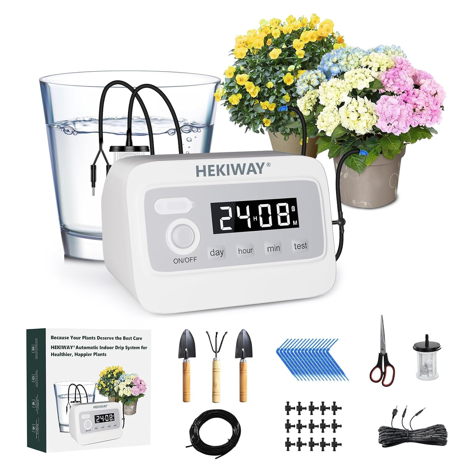 Automatisches Pflanzenbewässerungssystem - HEKIWAY 390 einstellbare Bewässerungsmodi, unterstützt 30 Töpfe | Indoor-Gartensystem & Urlaubspflanzenbewässerungsgeräte, automatische Bewässerung für