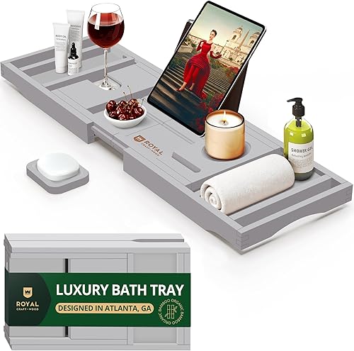 Royal Craft - Bandeja de bambú para bañera con soporte para libro y vino