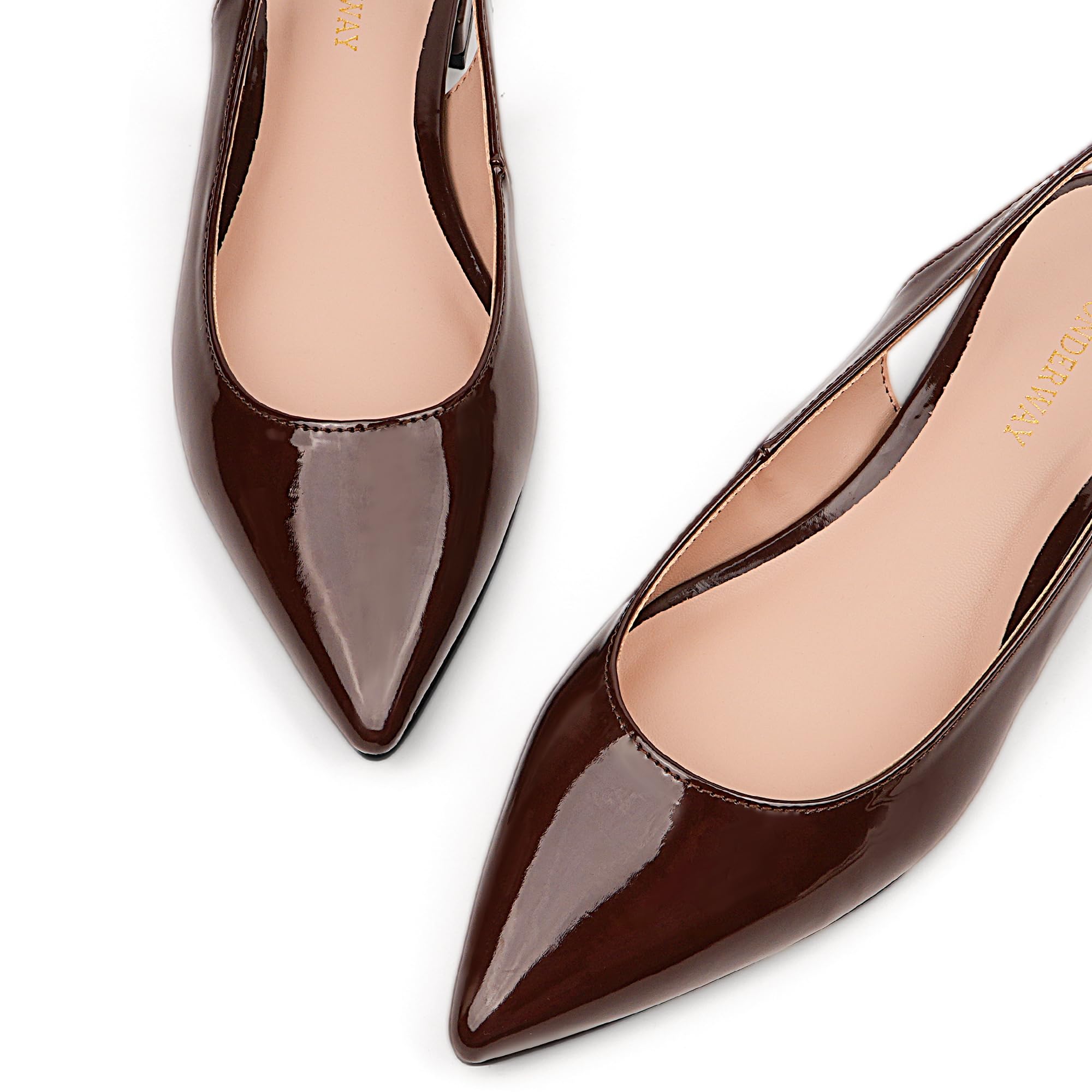 WONDERWAY Damen Slingback Flache Schuhe mit Spitzkappe für feierlich, lässig, Arbeit, Hochzeit, Braun, 40 EU