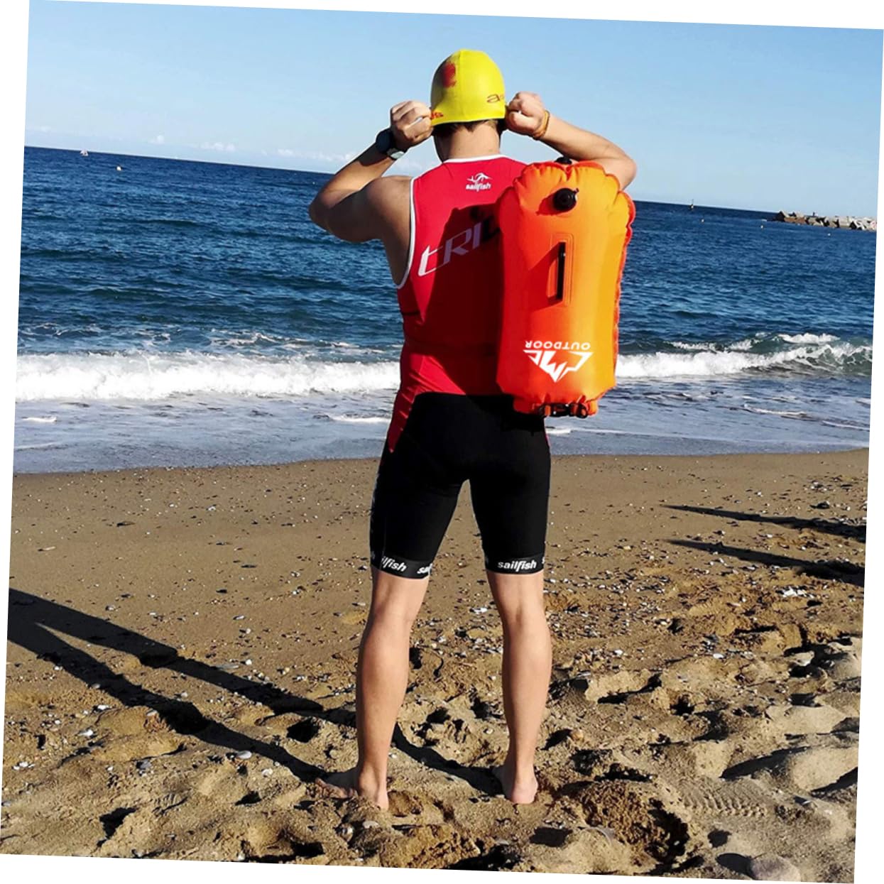 Yardwe Schwimmboje für Offenes Wasser mit Großer Trockentasche Orange Nylon