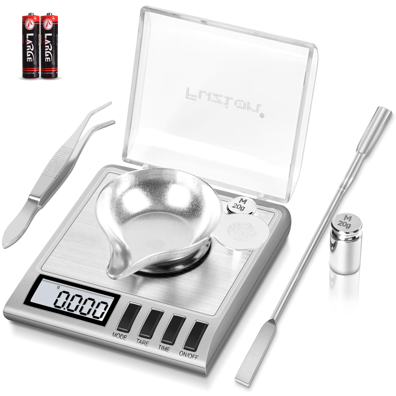Milligram Scale, 50g/0.001g Digital Milligram Scale with Calibration Weights, Jewelry and Gem Scale, Mg Scale for Powder, Reloading, Includes Scoop, Powder Pan and Tweezers