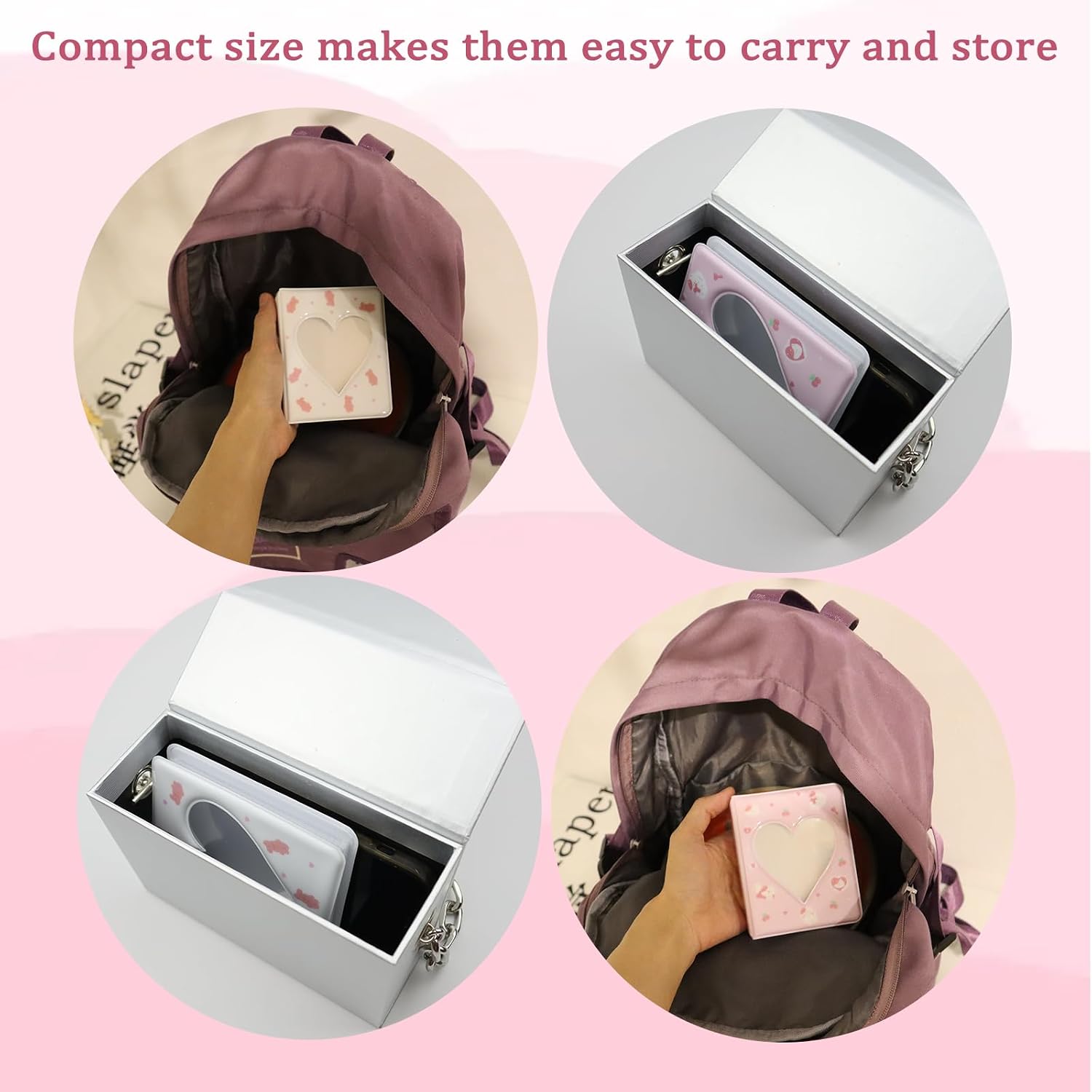 2Pcs 3 Inch Photocard Binder Mini Photo Album Cute Kpop Photo Card Holder Book for 2x3 inch Cards Collecting Storage, Heart Hollow, 18 Pages, 37 Pockets image 4