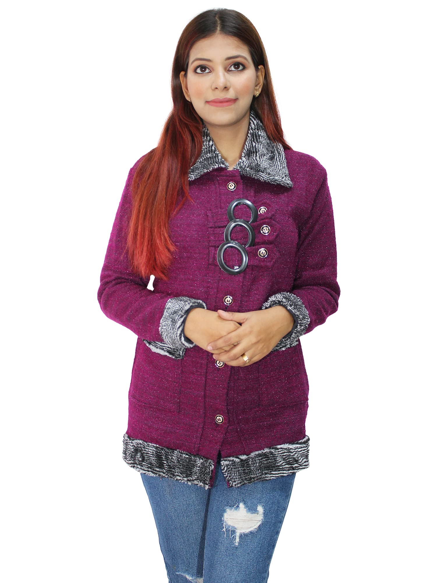 hautemoda Women Woollen Buttoned Sweater |Cardigan|Coat with Belt-picture-39