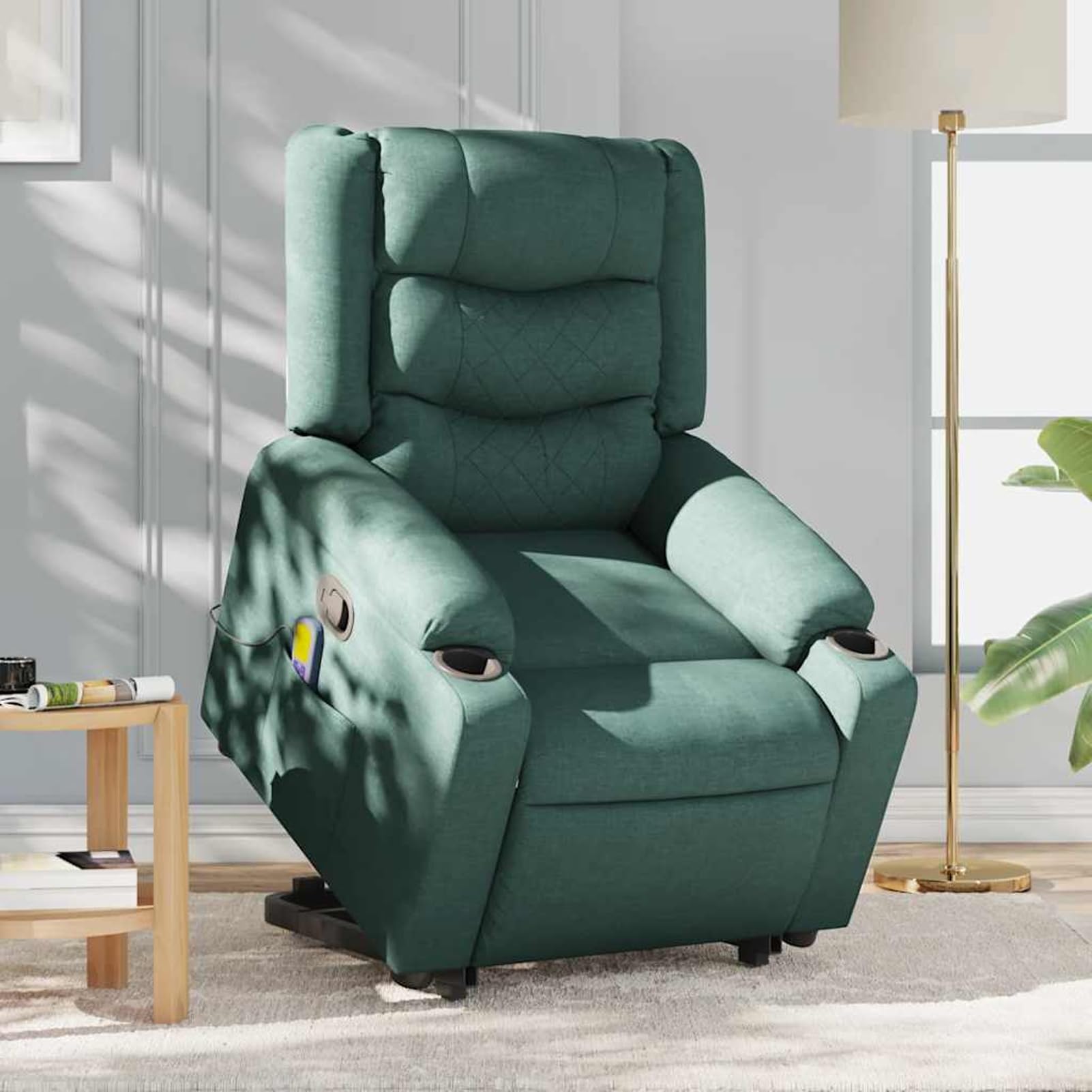 Homgoday Poltrona Massaggiante Alzapersona Manuale Verde Scuro Tessuto 77x93x99 cm 6 Punti Massaggio