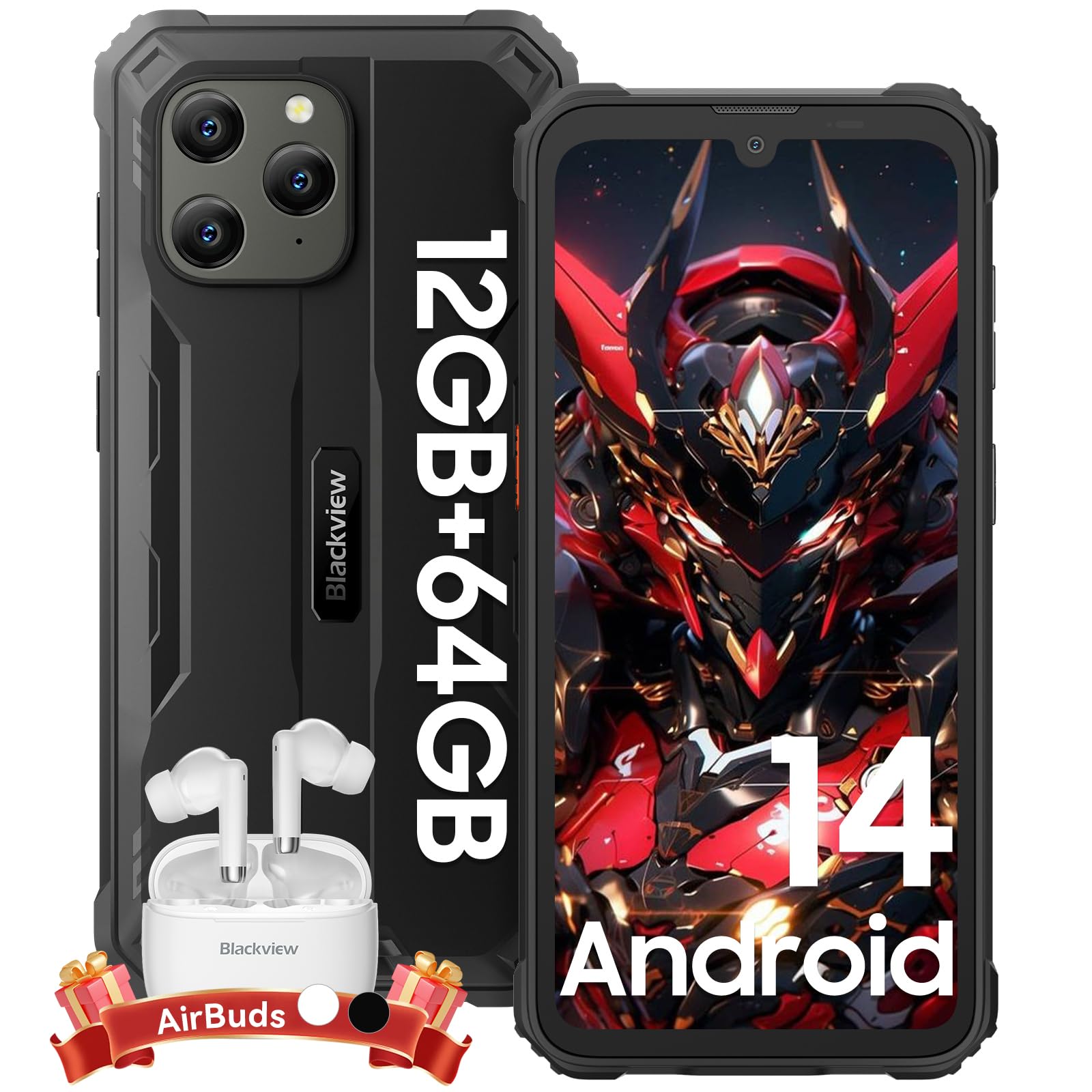 Blackview BV5300Pro Rugged Smartphone Android 14 Telefono Indistruttibile, 12(4+8) GB+64GB/1TB Espandibile, 6580mAh, Cellulare Impermeabile IP68/IP69K, 6,088"HD+, 13MP+8MP, NFC/3 Slots/Face ID/OTG/GPS