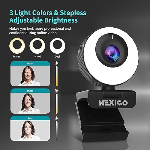 Miniatura 3 de NexiGo N620E - Cámara web con luz, 1080P 60FPS con enfoque automático, ePTZ con zoom digital 2X, Plug and Play, Software incluido, cámara web FHD