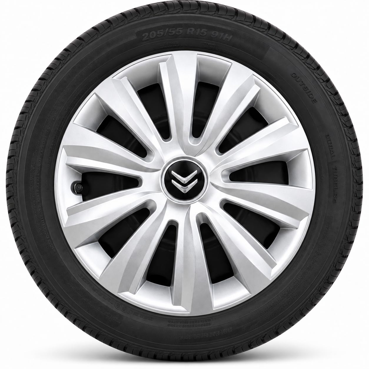 JESTIC Lot de 4 enjoliveurs 15 Pouces – compatibles avec Citroen Berlingo C3 C4 C5 Xsara - Argente