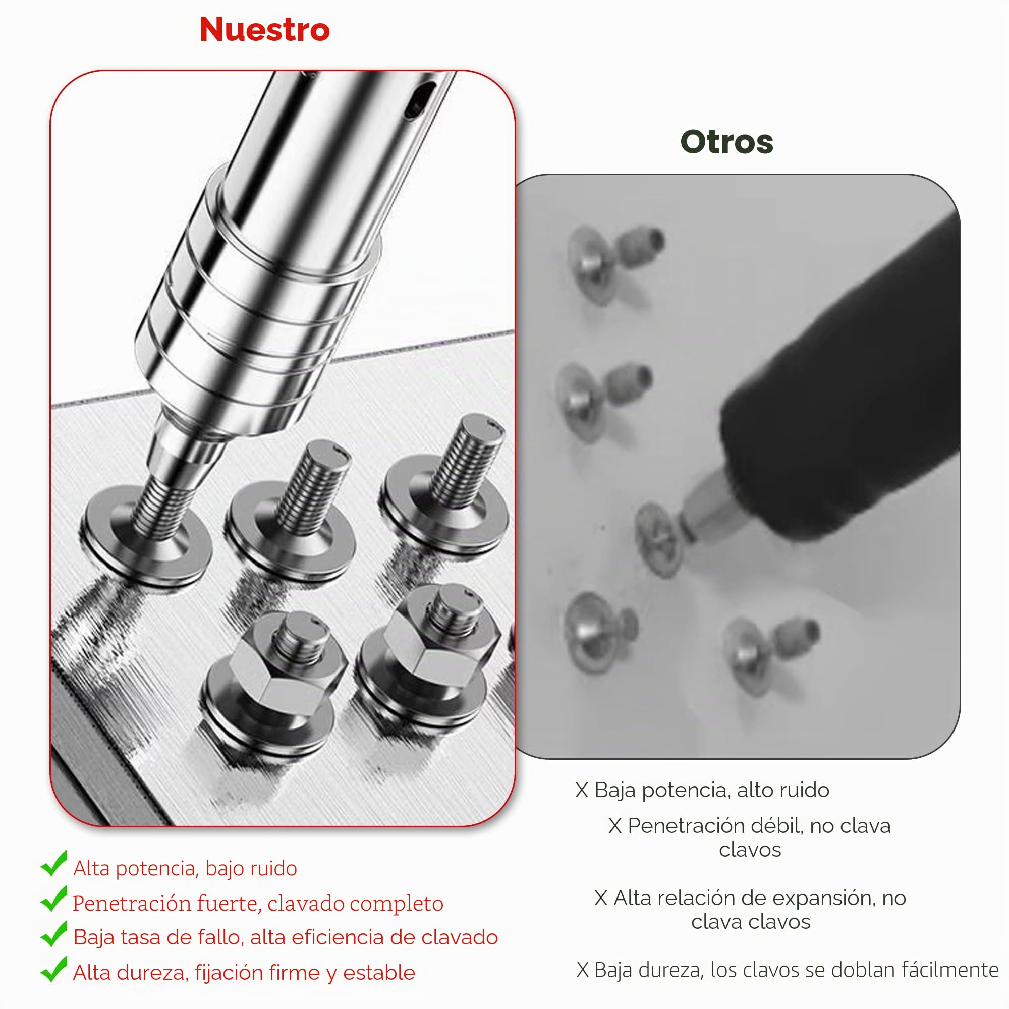 Clavos para pistola de clavos con tuercas: 100 clavos redondos de 7,3 mm para mini pistola de clavos de aire comprimido para techos, paredes, paredes de acero (plata, 100 unidades)