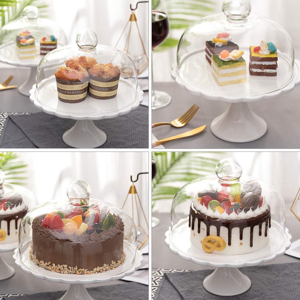 Couvercle En Verre Couvercle Pour Aliments Plateau A Gateau Cabilock 1 Set De Support A Gateau Cloche En Verre Cloche A Fromage Avec Assiette En Ceramique Vaisselle Et Plats De Service Vaisselle