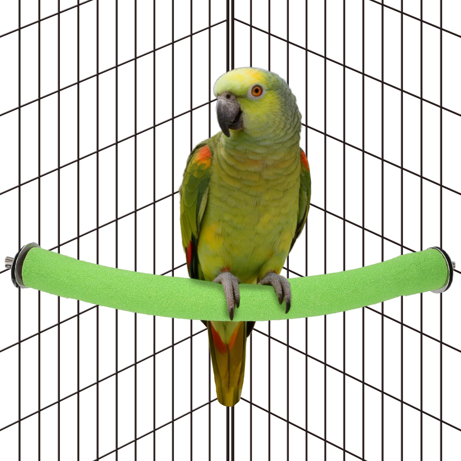 Rypet 90-Degree Parrot Perch for Cage Corner, Quartz Bird Perch (Green L)