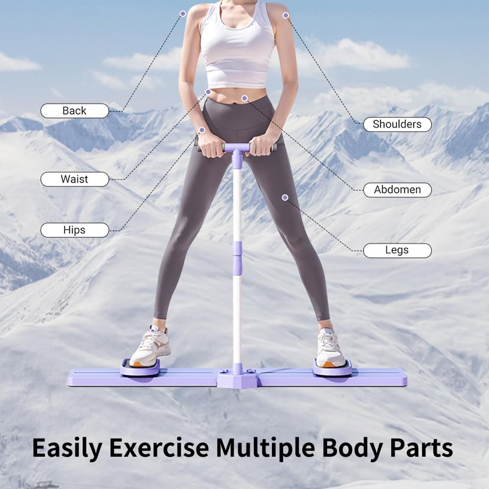 Entraîneur de ski pliable pour la maison, la salle de sport, renforcement des hanches et du bassin avec poignée, base antidérapante, machine de fitness silencieuse