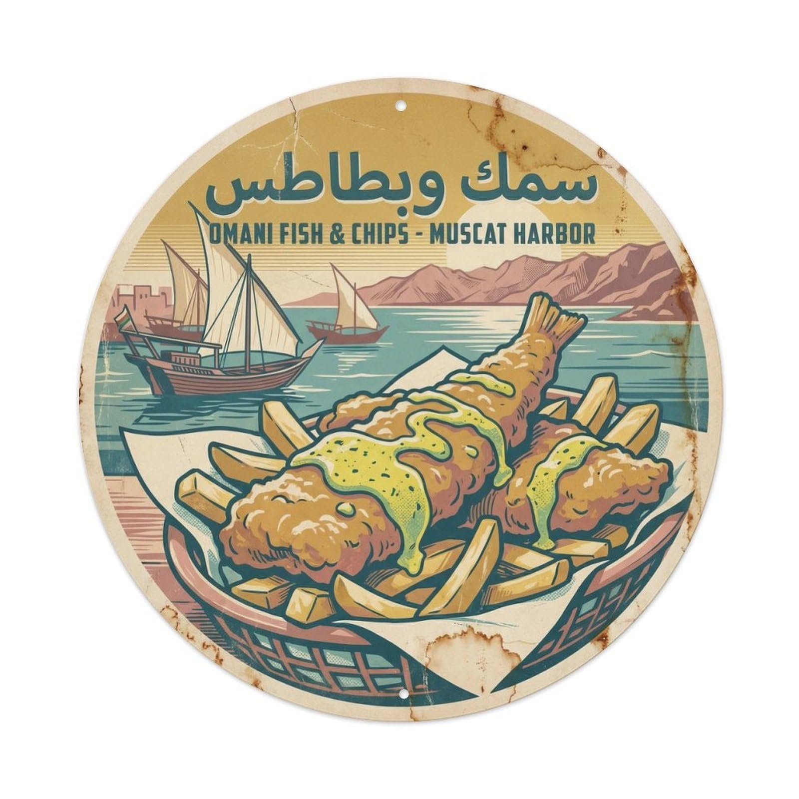 Fried Fish Pub Food Oman Golden Fries Travel Culture Metal Tin Sign