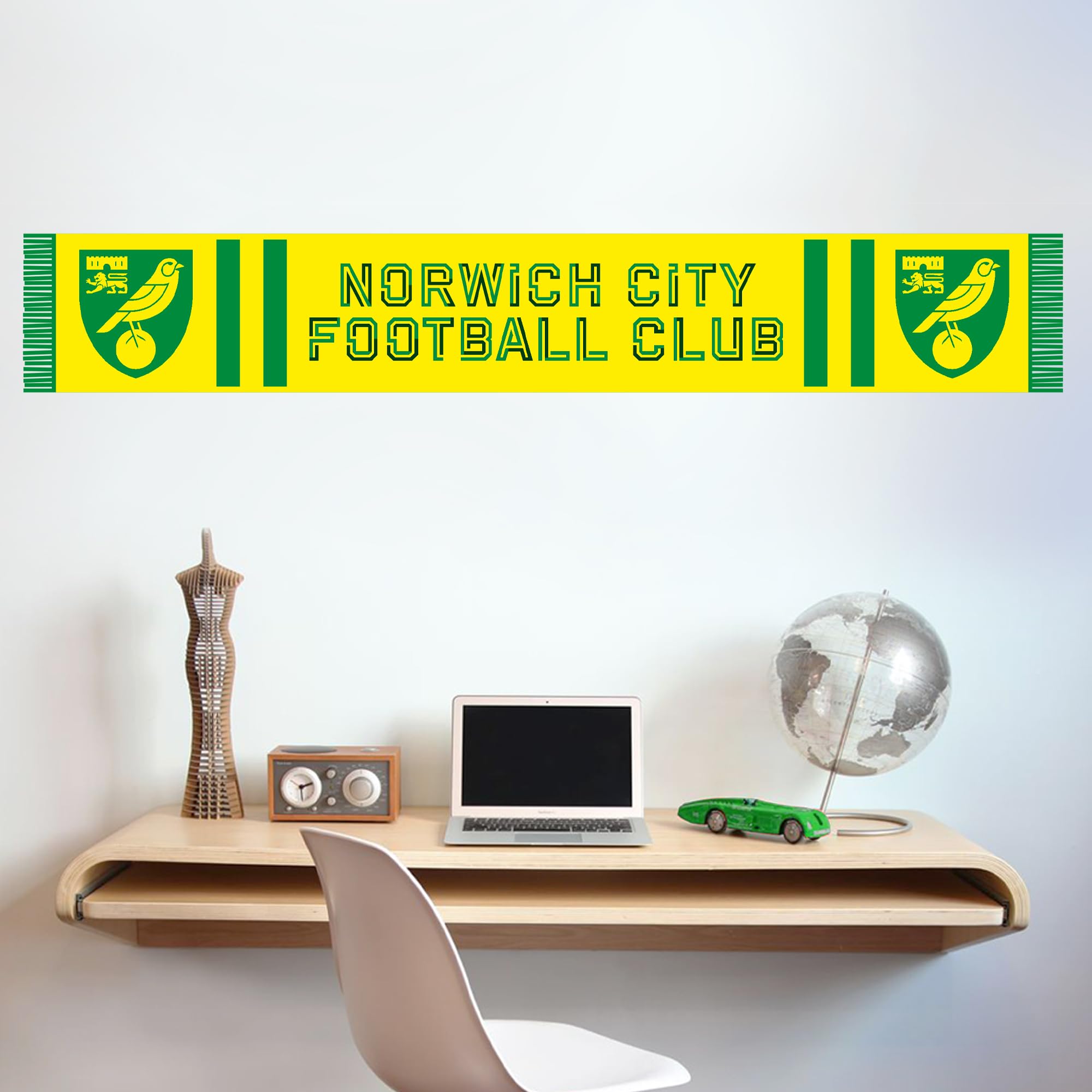 Beautiful Game Red Norwich City Fc Bar Scarf Wall Sticker Mural Art Bedroom Crest Decal (120Cm X 20Cm)
