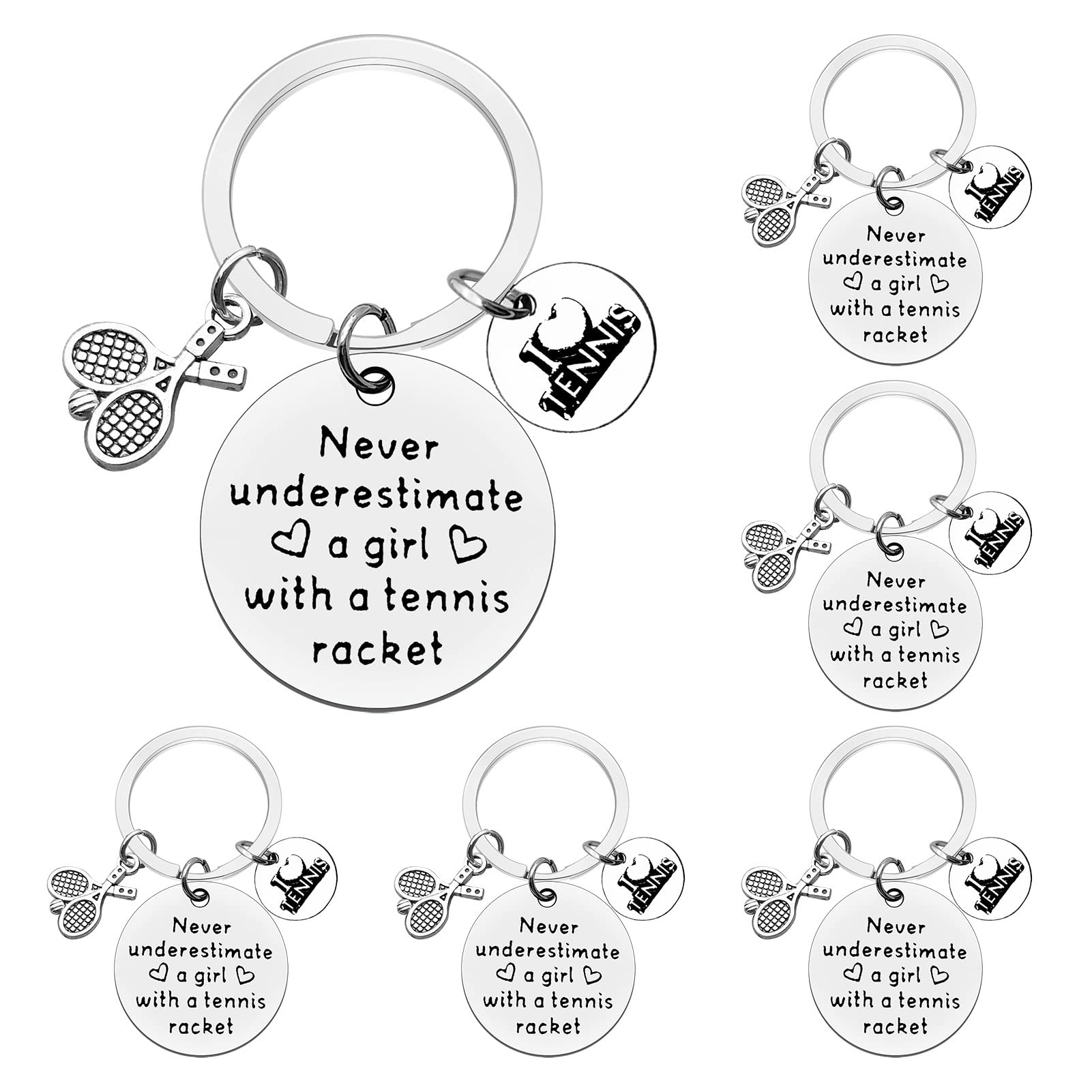 Vadaka 6Pcs Tennis Girl Gifts Tennis Gift Keychain Tennis Lover Inspirational Gift Tennis Player Gift for Girl Teens Women