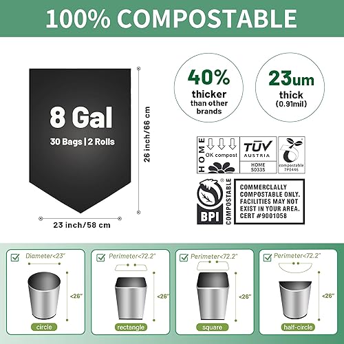 Miniatura 9 de Bolsas de basura de 5 galones, bolsas de inodoro portátiles compostables, bolsa de basura de abono extra gruesa de 0.86 mil para camping, viajes,