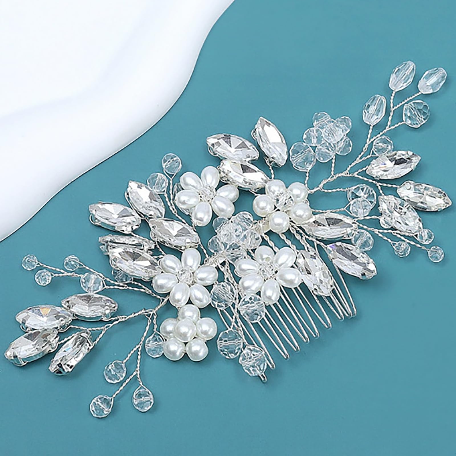Amazon.com : Bride Wedding Hair Comb Pearl Flower Hair Piece  display picture 3