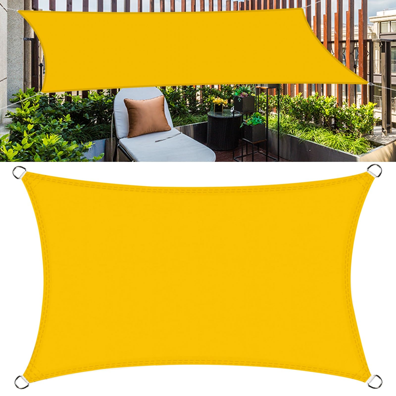 Bâche d'ombrage imperméable anti-UV 98% jaune 3.5x8 m pour patio