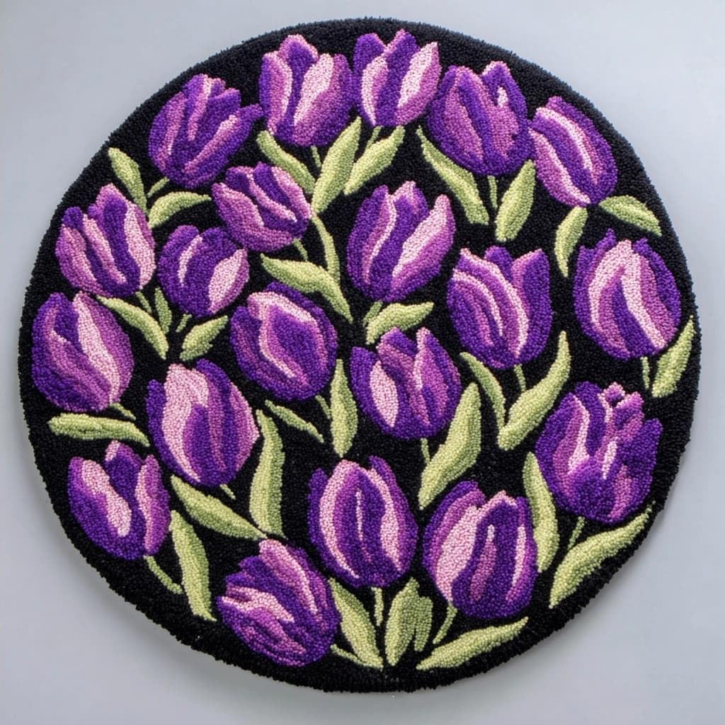 AMBATTERY Round Shape Latch Hook Kits Rug,Tulip Flowers