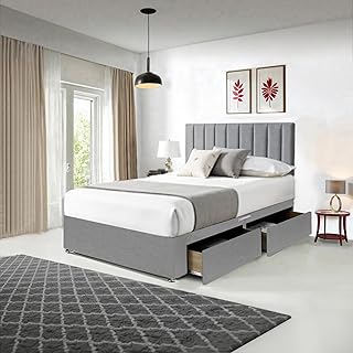 BEDS PLANET Milan Panel Divan Bed | Plush Divan Bed | Panel Bed | with Headboard | Luxury Bed with 10â€™â€™ Memory Foam Mattress | with 2 Storage Drawers. (4FT6 Double - 135 x 190)