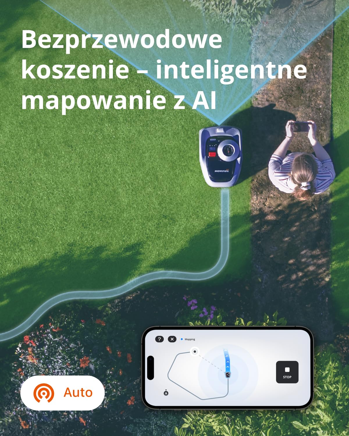 Navimow i105E robot koszący bez kabla ograniczającego, zalecany 500 m², maks. 600 m², kosiarka RTK + Vision zwycięzca testów, ochrona przed jeżami, robot trawnikowy, sztuczna inteligencja