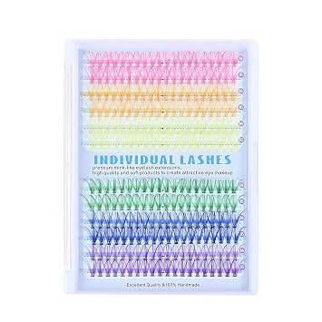 D Curl Colored Lash Clusters 20P 240 Pcs Faux Mink 14-16mm, 6 Bright Colors Individual Segment Lashes Soft Natural Long Individual False Eyelashes Curly Reusable for Party & Creative Makeup LASGOOS