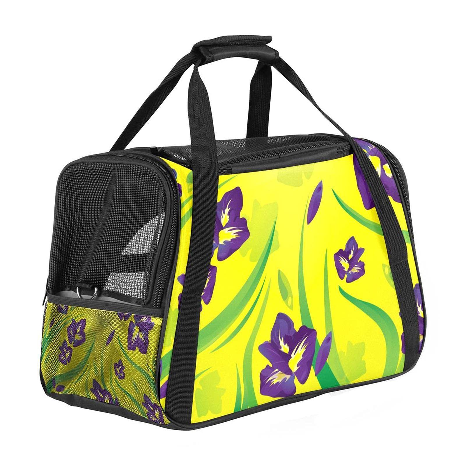 Sac de transport chat et chien imprimé iris jaune - Confort portable pour animaux