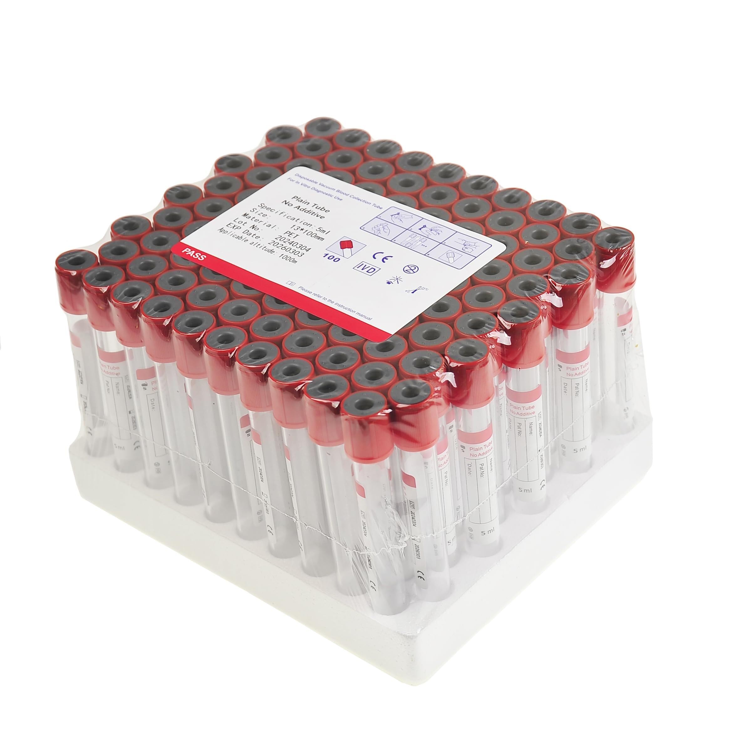 Tubos de recogida de sangre veterinaria, tubos de coagulación de 2 ml con sodio tamponado, paquete de 100 - Suministros esenciales para mascotas para análisis de sangre