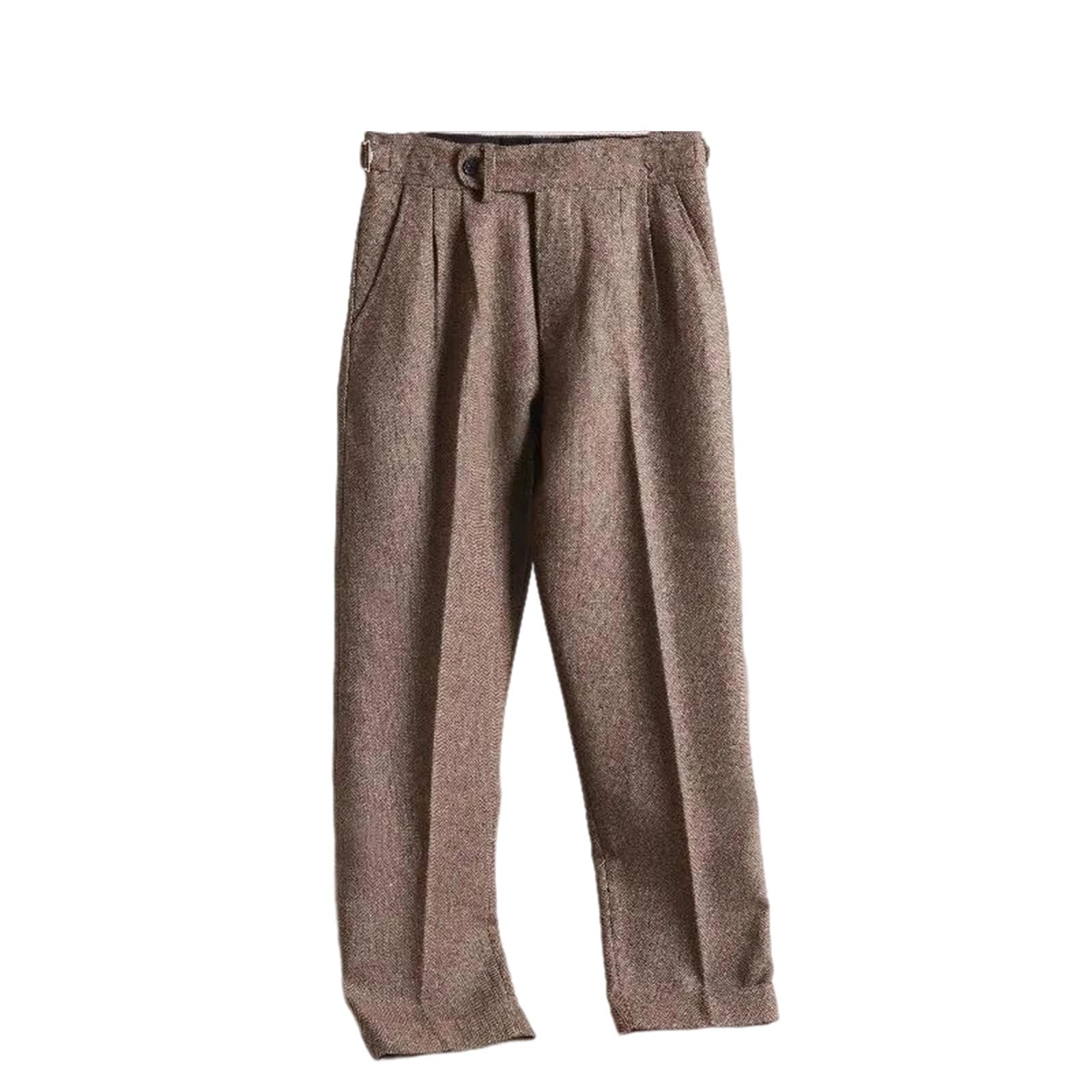 Mens Vintage Dress Pants Italian Style Business Casual Trousers Classic Straight Leg Fit for Office and Daily Wear