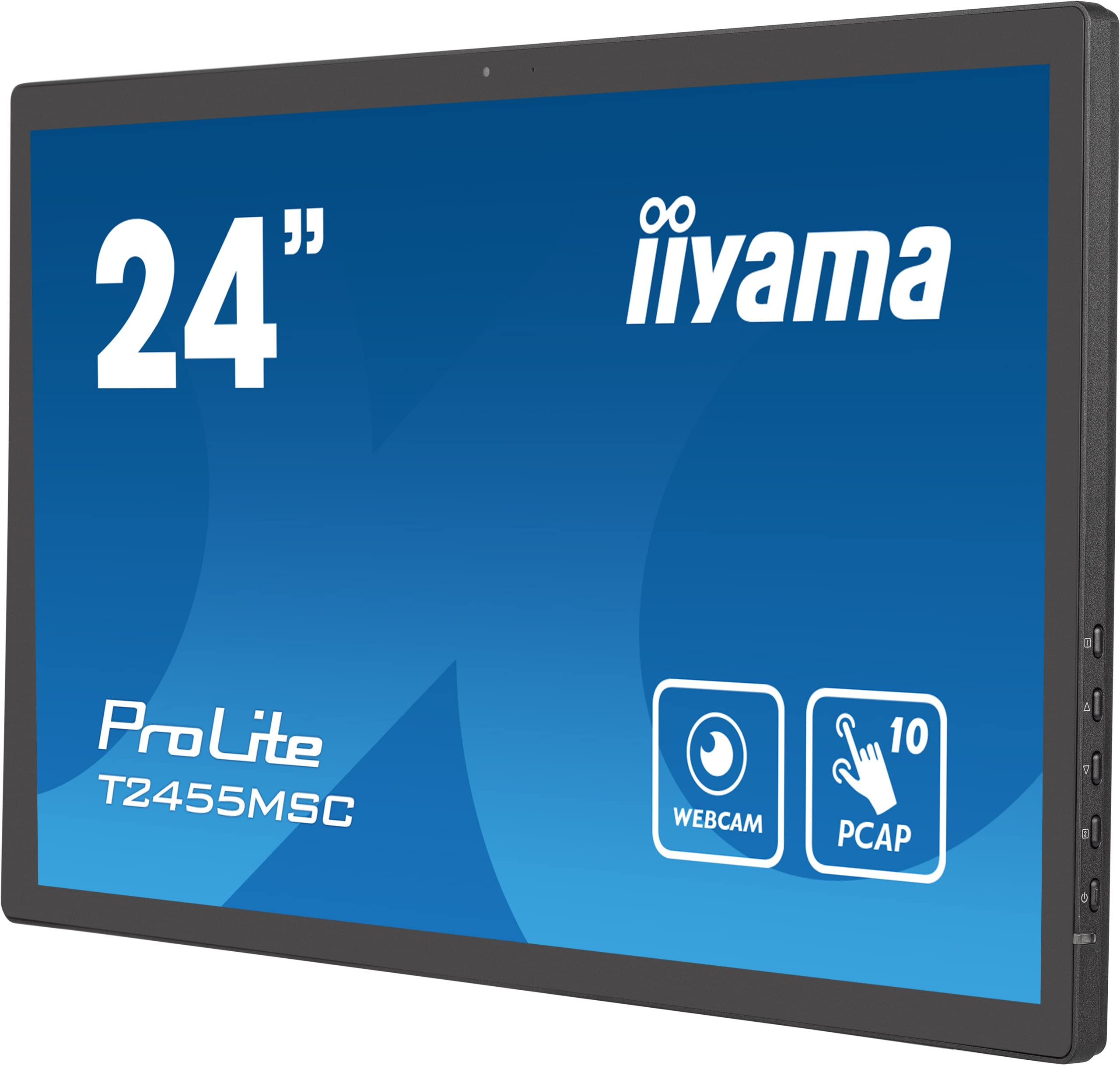 iiyama T2455MSC-B1 24" IPS Bonded PCAP 10P Táctil, 1920x1080, Flat Bezel Free Glass Front, HDMI, Displayport, 360cd/m², USB Hub 2X 3.2, Altavoces, Cámara Web incorporada & Micrófono, Bookstand