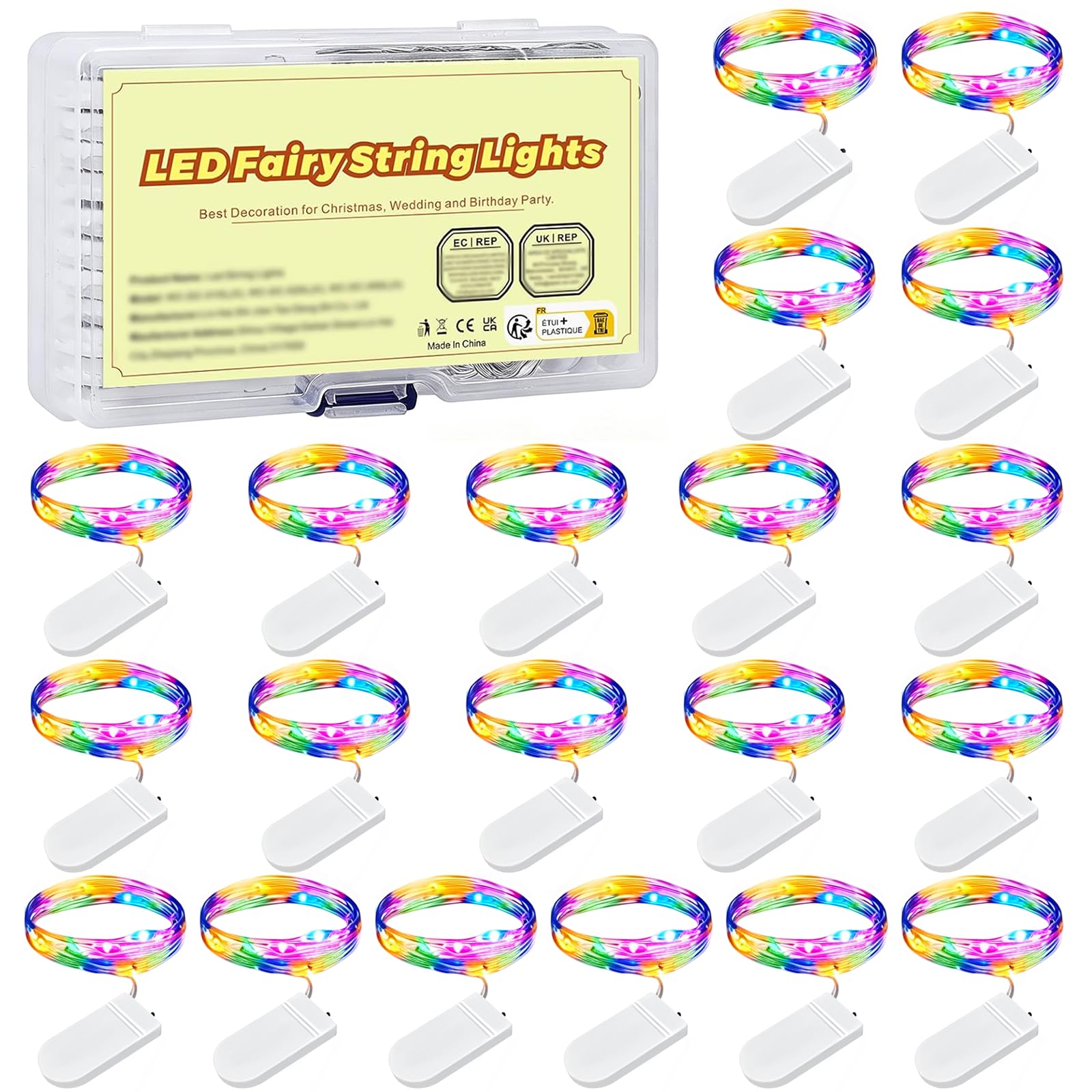 Forepin Battery Operated Fairy Lights, Pack of 20 LED Fairy String Lights 1 m 10 LEDs Waterproof Copper String Lights for Birthday Party Wedding Christmas Lawn Decoration Warm White