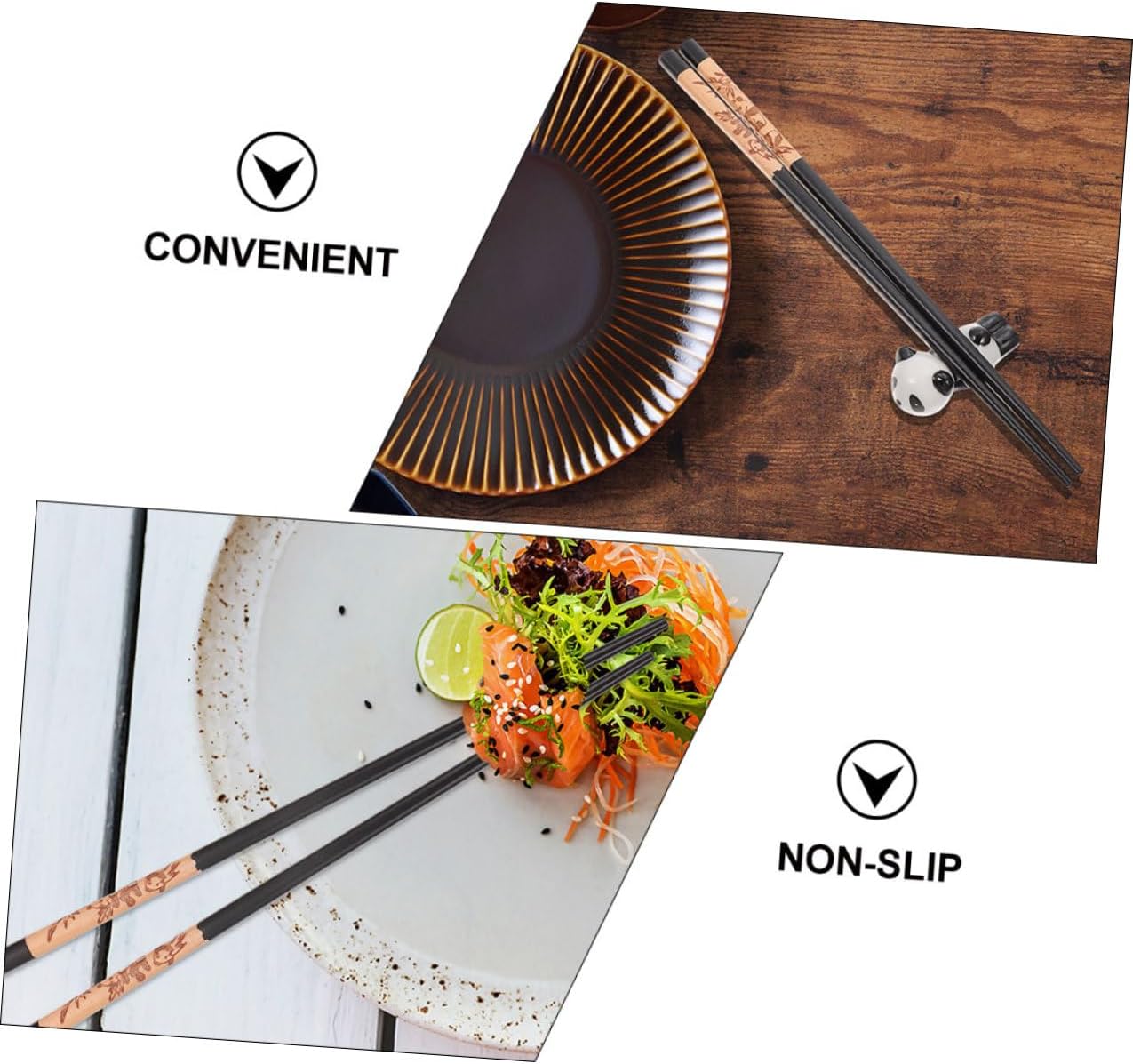 Ipetboom Panda Ceramic Chopstick Rest Set with 12 Household Chopsticks 3-color Heat Insulation Eating Utensils for Home Dining Box