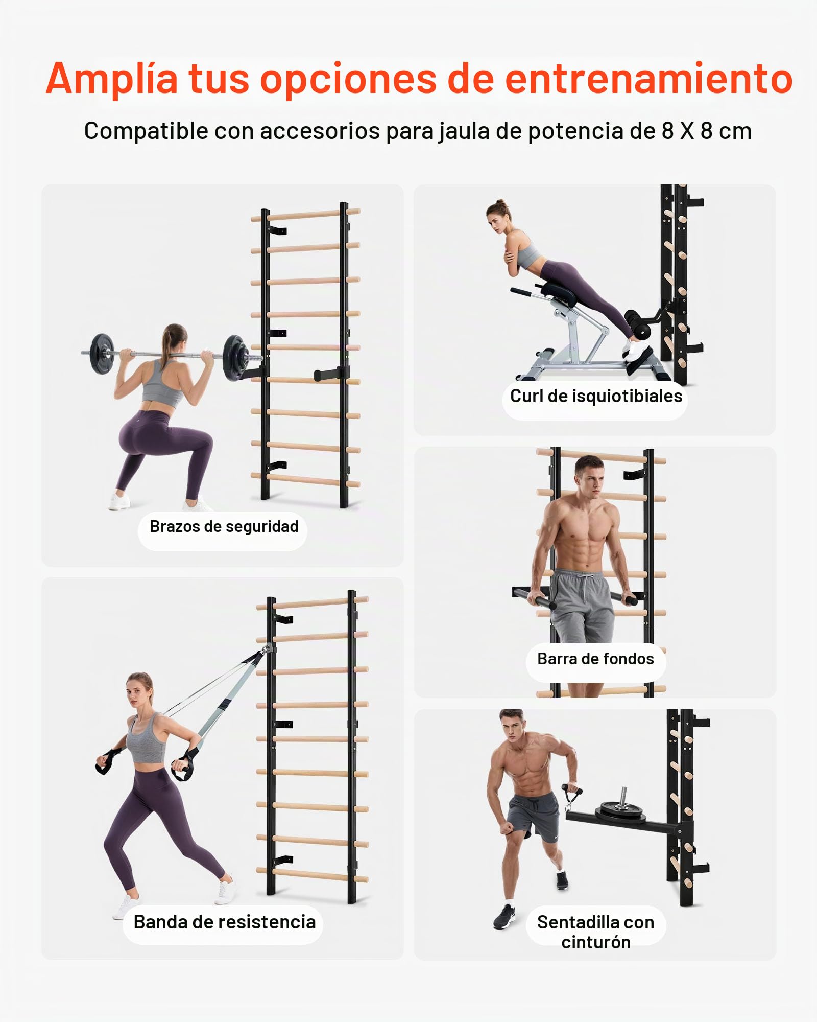 VEVOR Escalera Sueca de Gimnasio con Barras de Madera Maciza 9 Niveles Juego de Entrenamiento con Espaldera para Interior Capacidad de 150 kg Montaje de Pared para Hogar, Estudio de Baile, Gimnasio