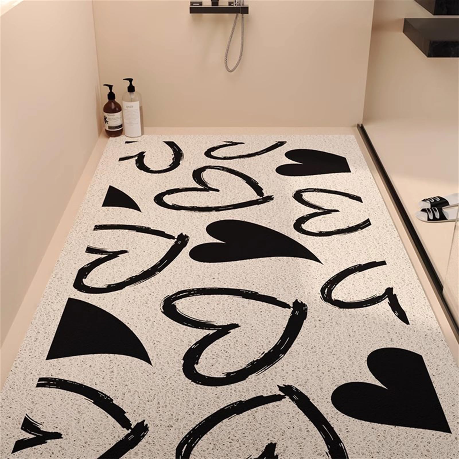 Odot Shower Mat Non Slip Bath Mat with Drain, Simple Love Soft Loofah Bathroom Pads for Inside Shower & Wet Areas, Washable Quick Drying, Cut to Size Bathroom Floor Bathtub Pad (Black,60x90cm)