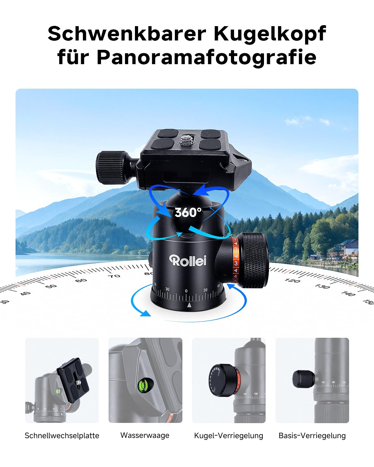 Rollei C5i Stativ Kamera Schwarz, 158cm Reisestativ Leicht aus Carbon Fotostativ mit Kugelkopf & Stativtasche Verwendbar als Macrostativ & Monopod Kompaktes Dreibeinstativ für DSLR & Smartphone