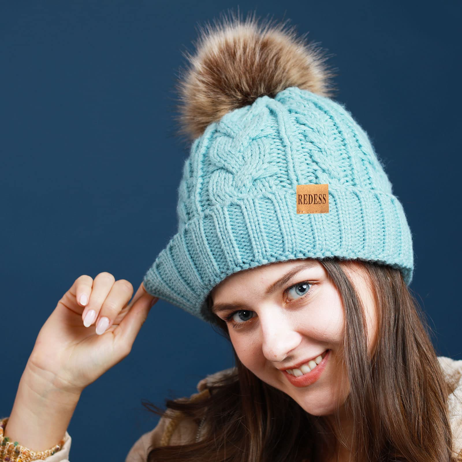 REDESS Cappello Invernale da Donna con Pom Pom Beanie Caldo Foderato in Pile Spesso Slouchy Snow Knit Chunky Baggy Skull Berretto da Sci