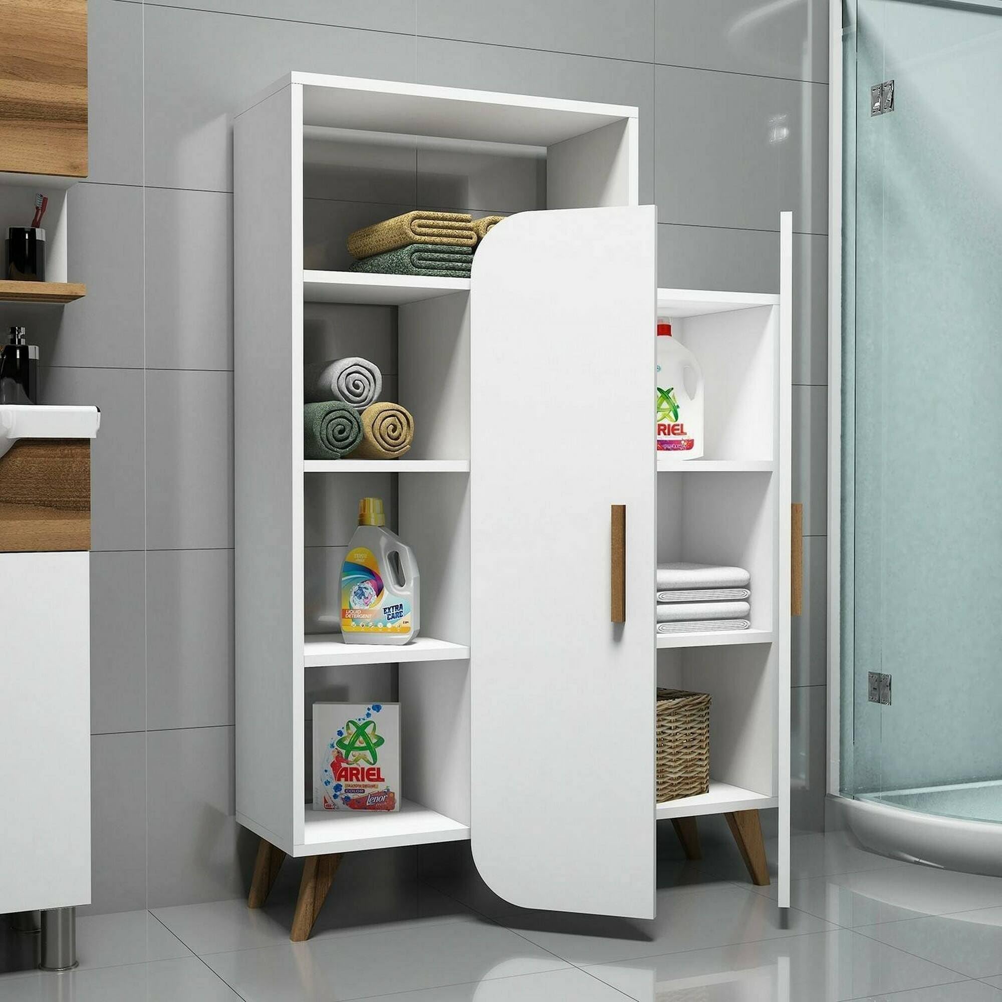 Dmora - Buffet Capella, Buffet du Salon, Commode de Salon, Garde-Manger de Cuisine, 90x32h132 cm, Blanc
